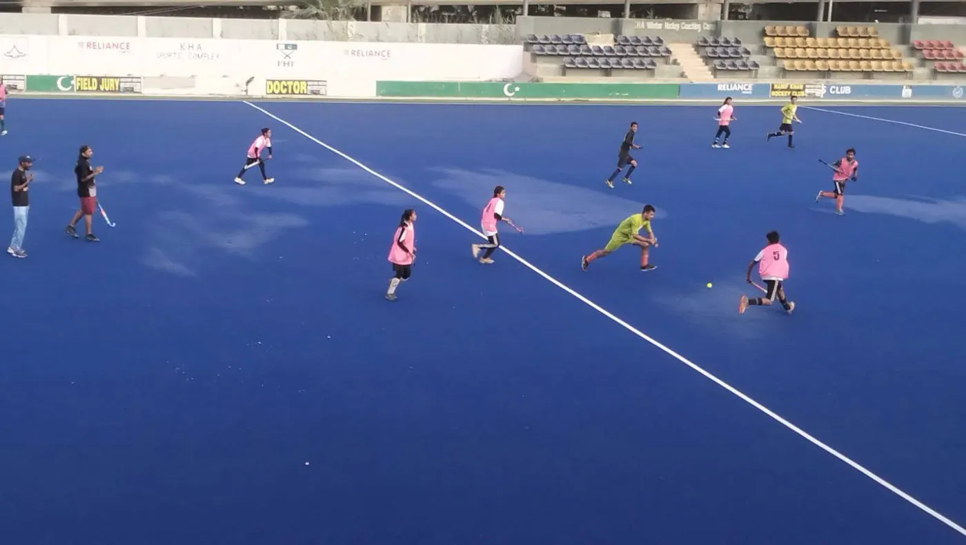 A practice match on KHA's blue turf
